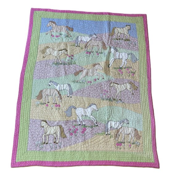 “Ponies in the Pasture” Twin-size Quilt and 2 Pillow Shams by The Company Store - Picture 13 of 14